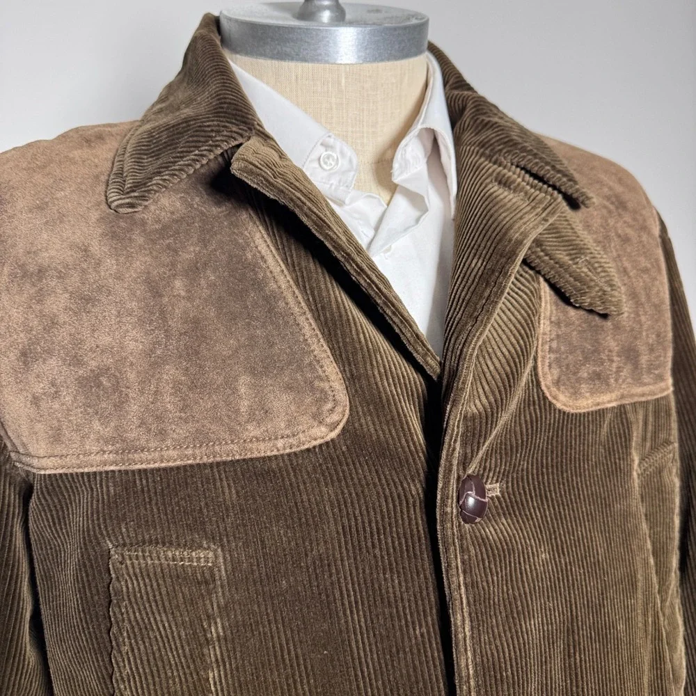 1990s Polo Ralph Lauren Vintage‎ Corduroy Leather Hunting Loden Jacket  XL